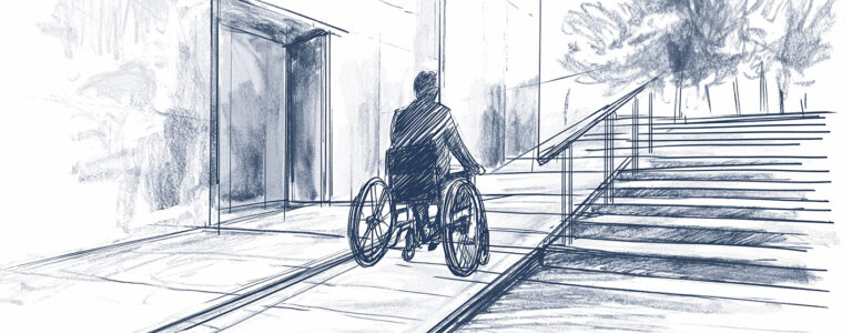 Drawing of an access ramp for the disabled, urbanism architecture